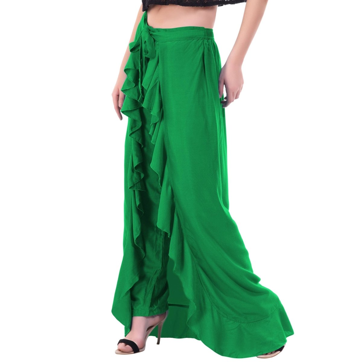 Asmaani Green Color Plain Ruffle Palazzo | Grocsy