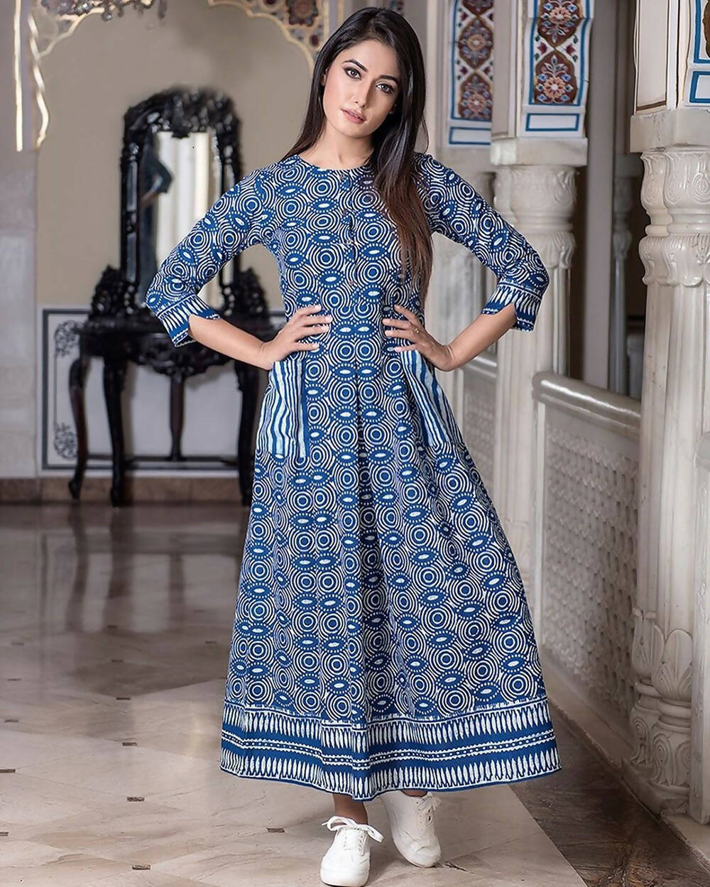 Partywear Designer Steel Blue Pure Maslin Gown - Anbazaar | Grocsy