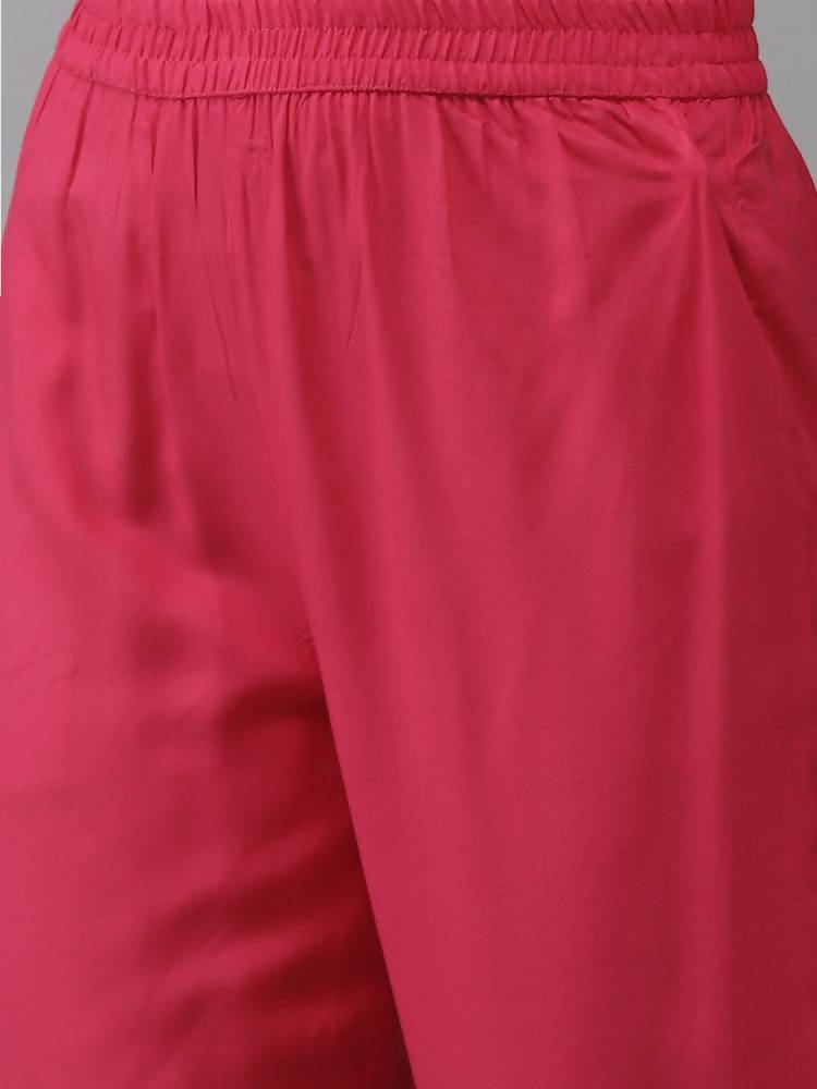 Yufta Women Pink Solid Kurta with Trouser & With Dupatta | Grocsy