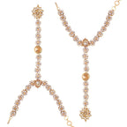 kundan and Pearl Bracelet with Pearl Chain Ring handchain Hath phool for Women - Wahe Jewels - Swadesiicart