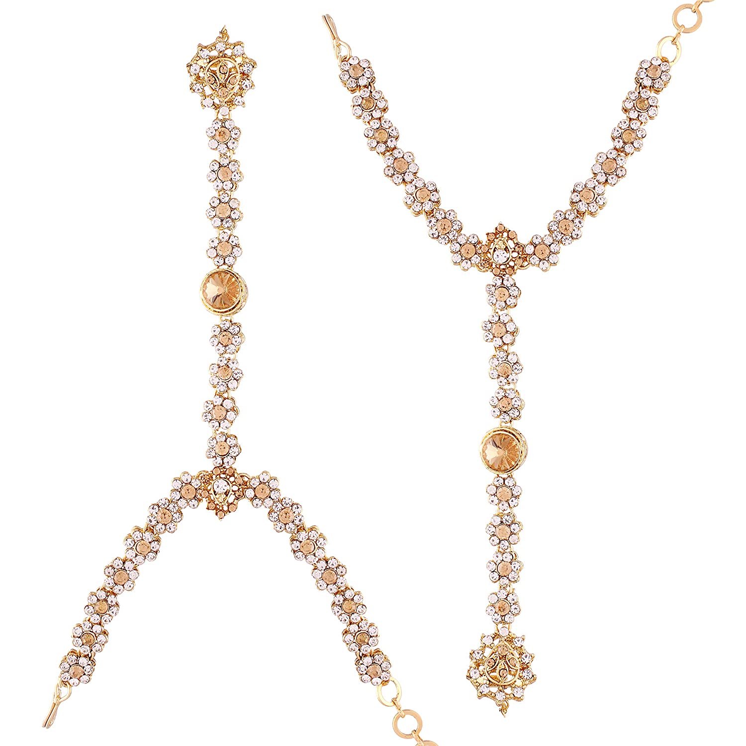 kundan and Pearl Bracelet with Pearl Chain Ring handchain Hath phool for Women - Wahe Jewels - Swadesiicart