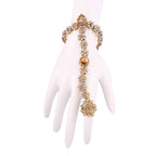 kundan and Pearl Bracelet with Pearl Chain Ring handchain Hath phool for Women - Wahe Jewels - Swadesiicart