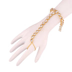 Traditional Gold-Polished Kundan Hath Punja Adjustable Chain Bracelet with Ring for Women - Wahe Jewels - Swadesiicart