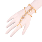Traditional Gold-Polished Kundan Pearl Hath Phool/Punja/Adjustable Chain Bracelet with Ring for Women - Wahe Jewels - Swadesiicart