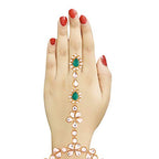 Traditional Gold-Polished Kundan Haath Phool/Panja/Adjustable Bracelet with Ring for Women - Wahe Jewels - Swadesiicart