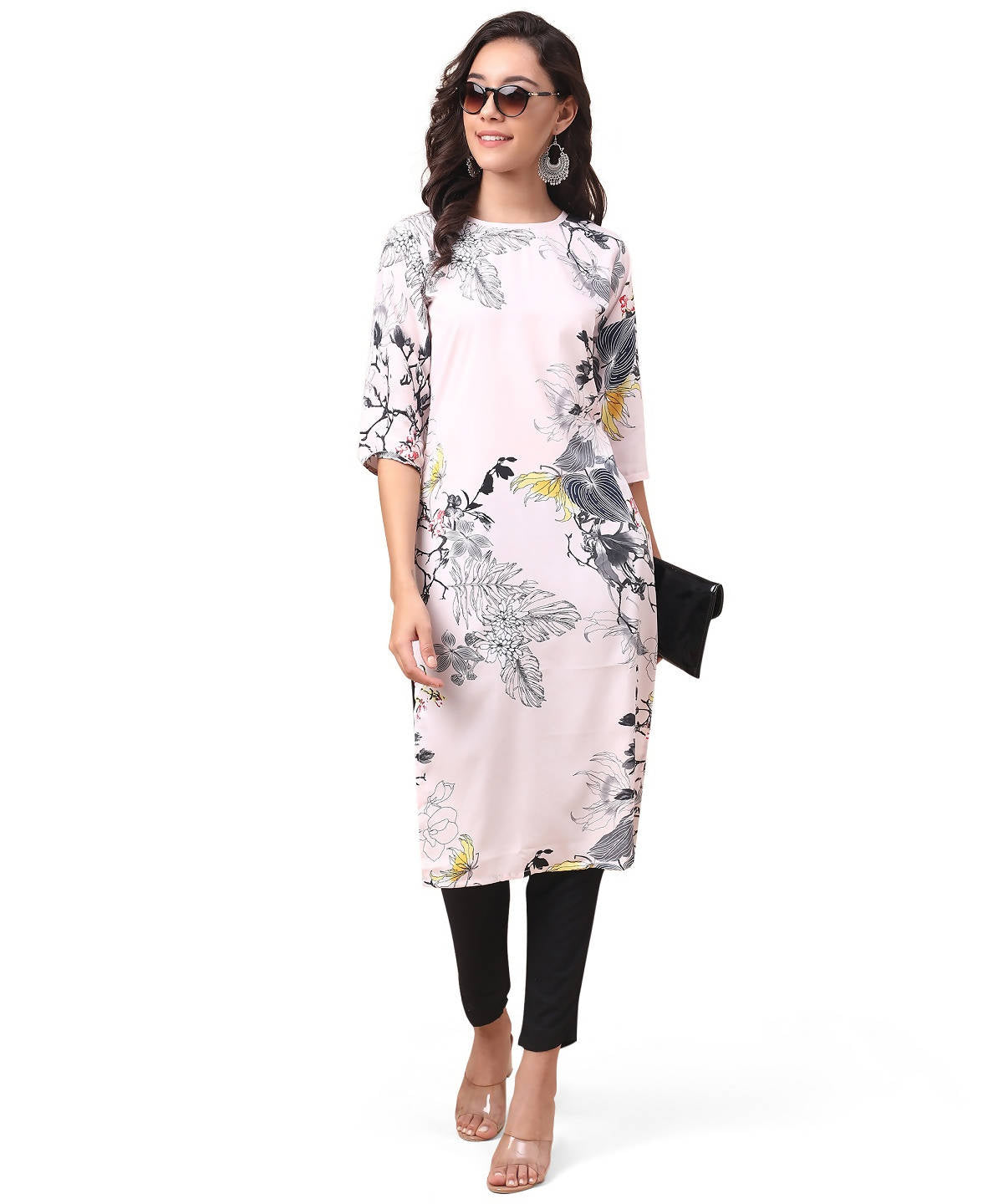 Vamika Cream French Crepe Printed Party Wear/Casual Wear Kurti | Grocsy