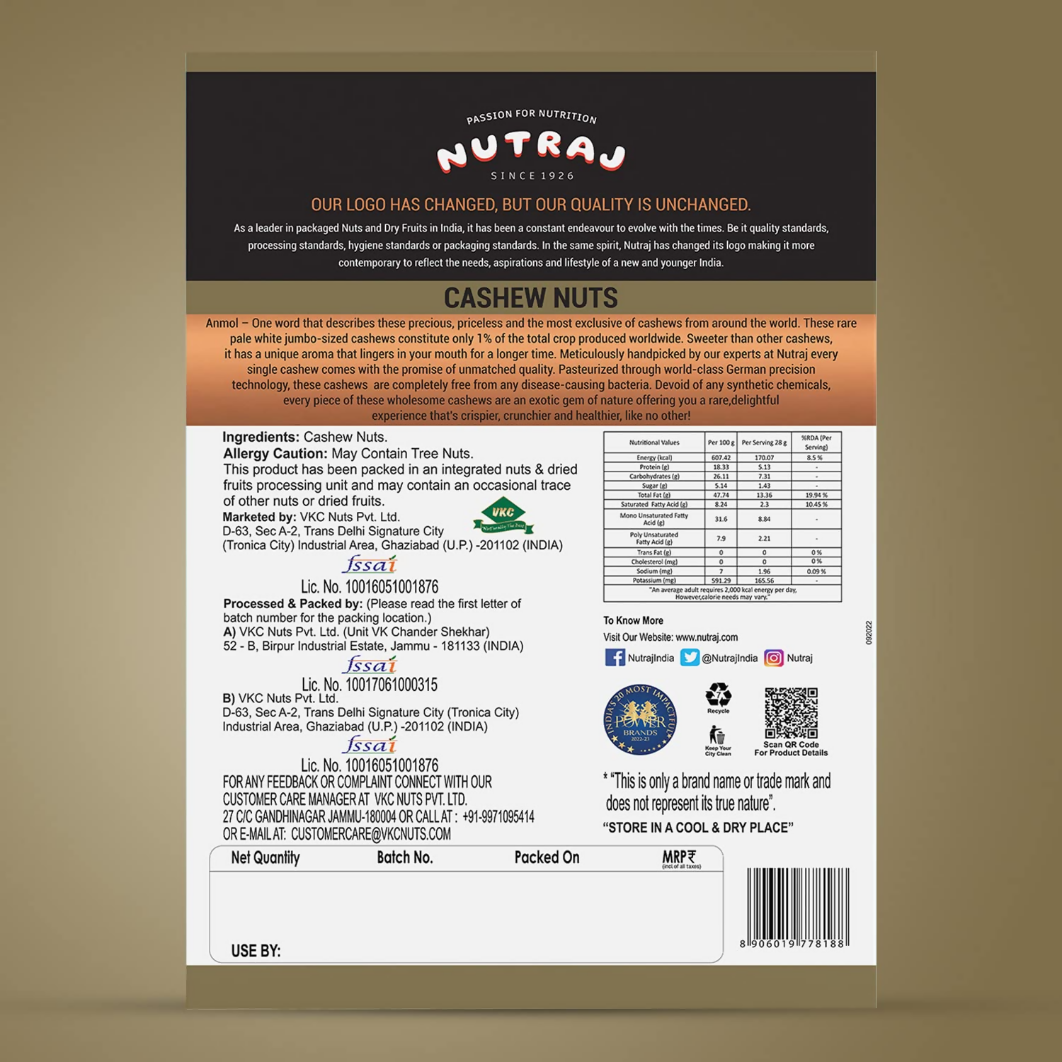 Nutraj Anmol Cashew Nuts (Jumbo Size Kaju) | Grocsy