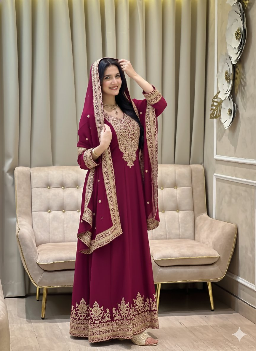 Teeya Creation Rani Color Faux Georgette Embroidery Work Long Party Wear Gown | Grocsy