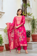 The52 Women Gorgeous Chanderi Cotton Fabric Straight Kurta, Pant and Dupatta Set | Grocsy