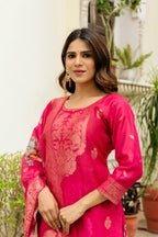 The52 Women Gorgeous Chanderi Cotton Fabric Straight Kurta, Pant and Dupatta Set | Grocsy