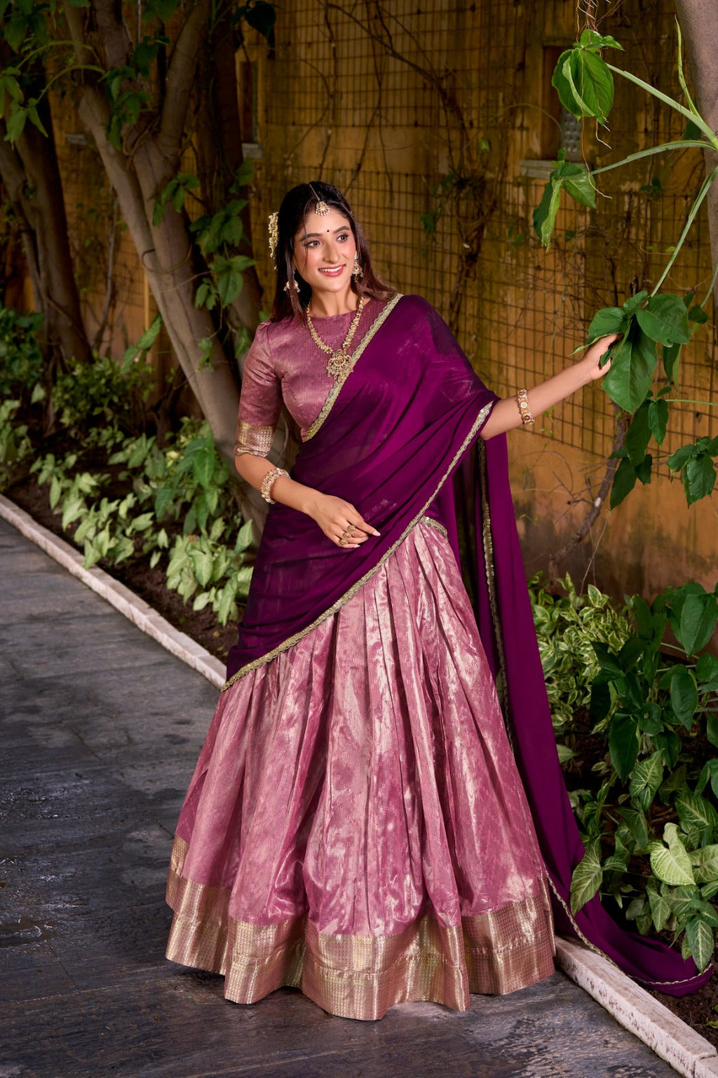 Evanik Traditional Pink Dupion Silk With Zari Weaving Work Lehenga Choli | Grocsy