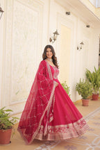 Evanik Pink Faux Blooming Gown with Dupatta With Attractive Embroidered Sequins work | Grocsy