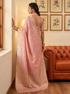 Anaita Pink Woven Tissue Silk Saree With Blouse | Grocsy
