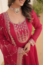 Evanik Pink Faux Blooming Gown with Dupatta With Attractive Embroidered Sequins work | Grocsy