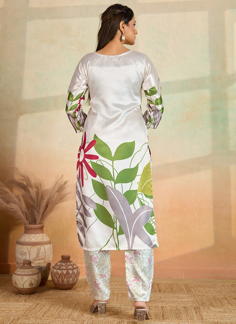 Prazu Fashion Off White Printed Cotton Reyon Kurta Pant Set | Grocsy