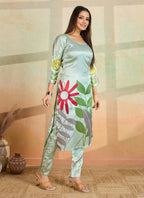 Prazu Fashion Light Pista Printed Cotton Reyon Kurta Pant Set | Grocsy