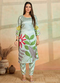 Prazu Fashion Light Pista Printed Cotton Reyon Kurta Pant Set | Grocsy