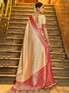 Anaita Off White Banarasi Saree With Blouse Piece | Grocsy