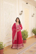 Evanik Pink Faux Blooming Gown with Dupatta With Attractive Embroidered Sequins work | Grocsy