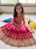 Evanik Pink Designer Chinon Silk Embroidered Work Wedding Lehenga Choli For Kids | Grocsy