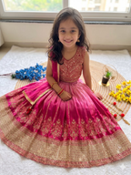 Evanik Pink Designer Chinon Silk Embroidered Work Wedding Lehenga Choli For Kids | Grocsy