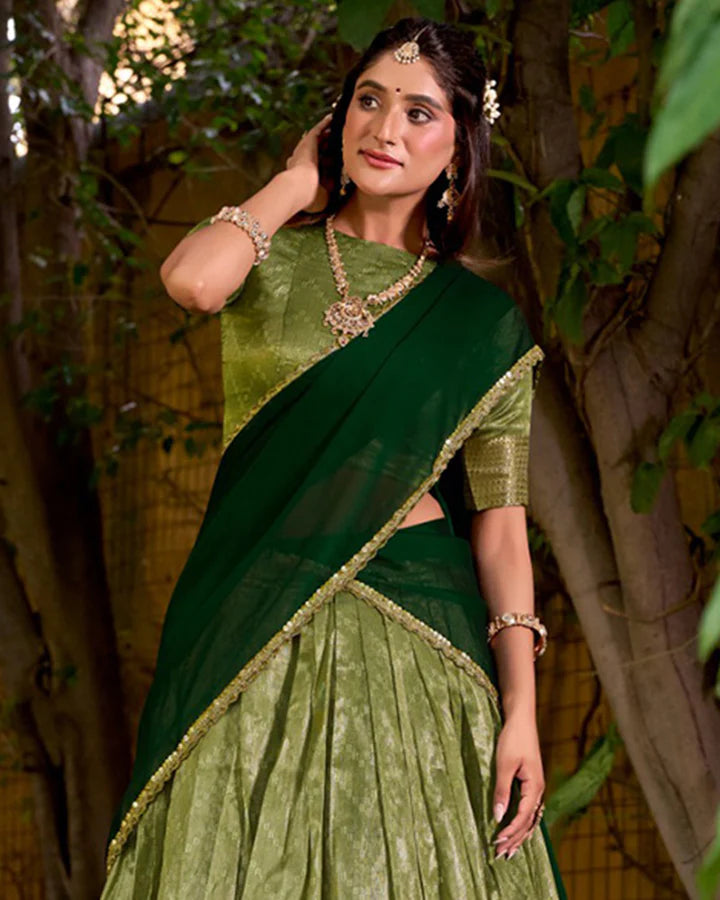 Evanik Traditional Pista Dupion Silk With Zari Weaving Work Lehenga Choli | Grocsy