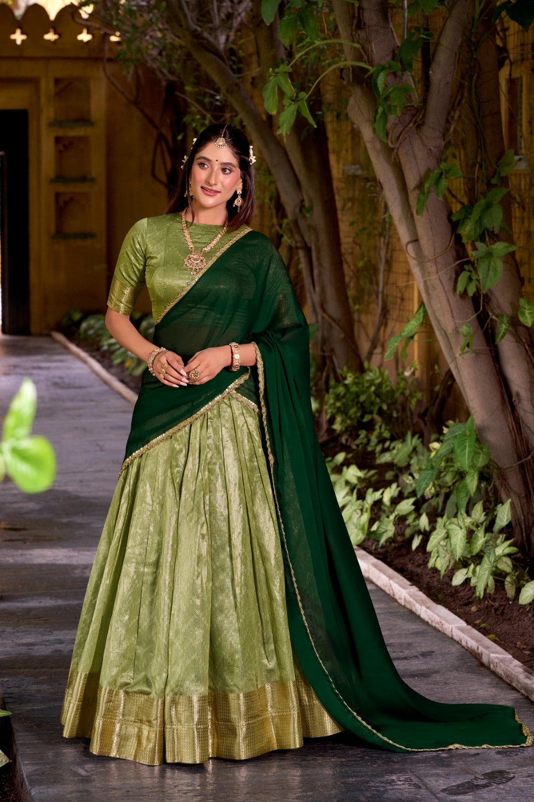 Evanik Traditional Pista Dupion Silk With Zari Weaving Work Lehenga Choli | Grocsy