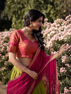 Lorenvalley Green Kanchipuram Zari Weaving Work Lehenga Choli with Dupatta | Grocsy