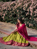 Evanik Women South-Style Kanchipuram Silk Stitched Lehenga With Unstitched Blouse & Dupatta | Grocsy
