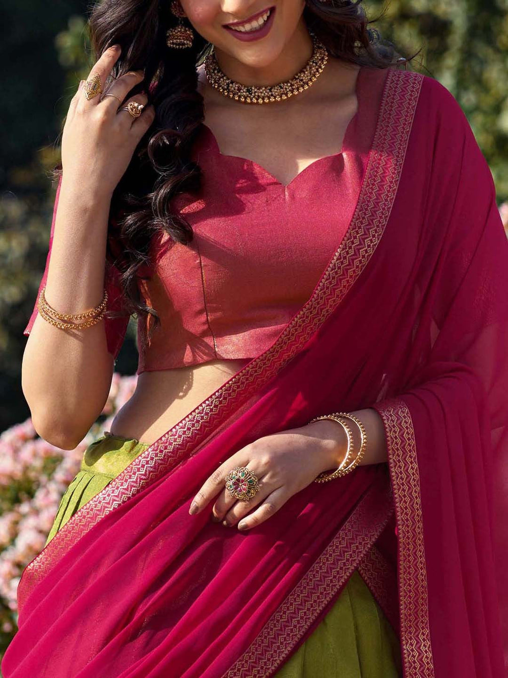 Lorenvalley Green Kanchipuram Zari Weaving Work Lehenga Choli with Dupatta | Grocsy