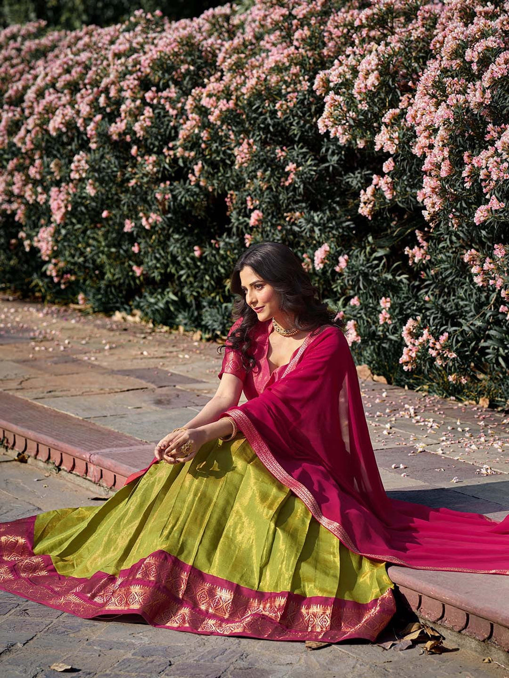 Lorenvalley Green Kanchipuram Zari Weaving Work Lehenga Choli with Dupatta | Grocsy