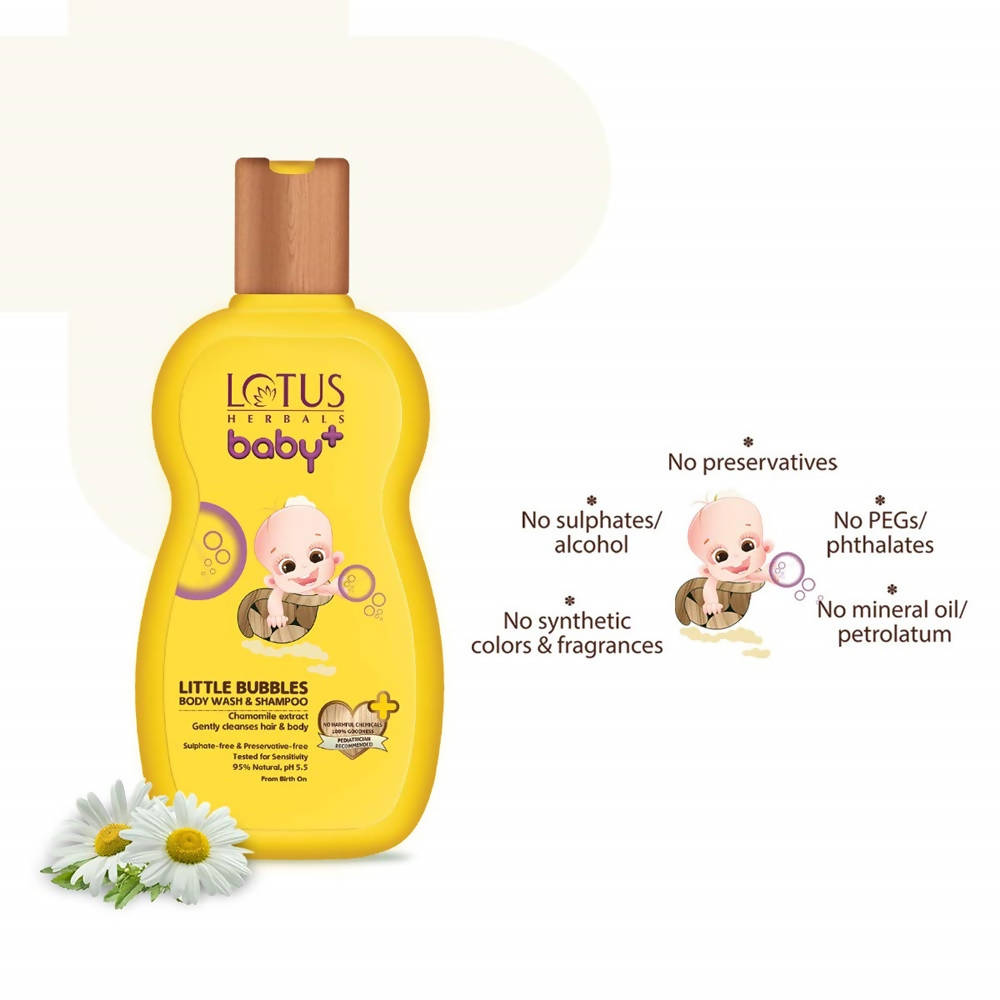 Lotus Herbals Baby+ Little Bubbles Body Wash & Shampoo (200 Ml) | Grocsy