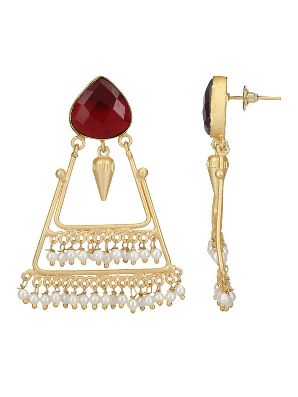 Joban Fashion Women Handcrafted Red Stone Matte Gold Earrings | Grocsy