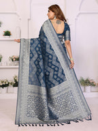 Aastha Fashion Teal Blue Georgette Silk Leheriya With Elegant Zari Weaving Saree | Grocsy