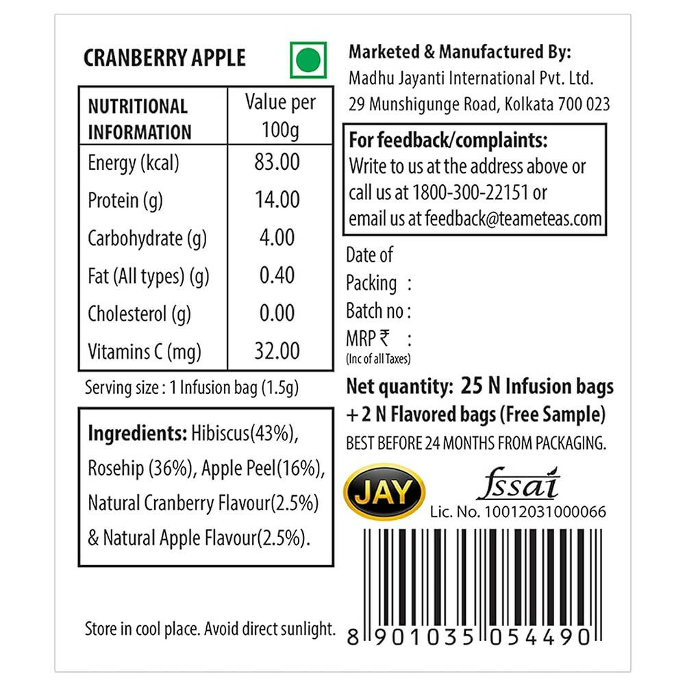 TE-A-ME Cranberry Apple Cheer Infusion Tea Bags | Grocsy