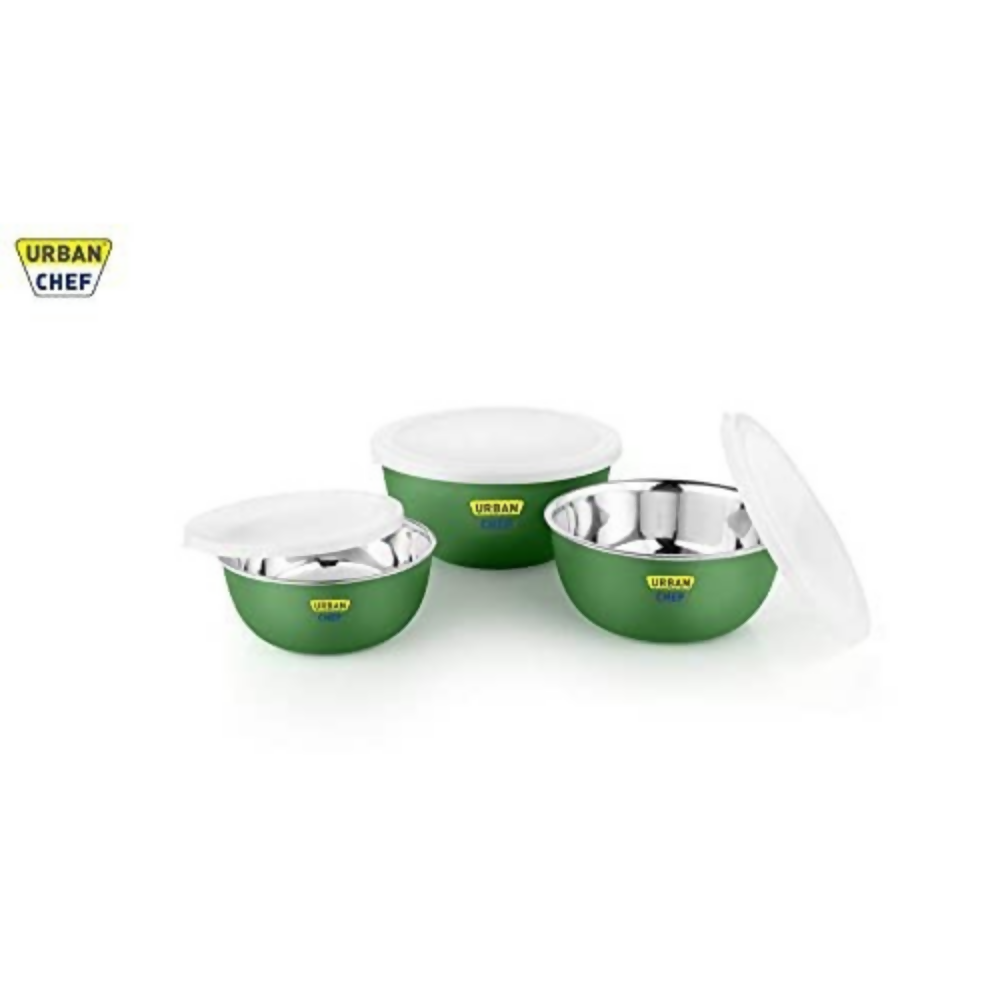 Urban Chef Mixing Bowl Set of 3 Stainless Steel - Green | Grocsy