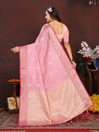 Lorenvalley Fashion Pink Soft Katan Silk Woven Design Zari Weaving Pallu Saree | Grocsy