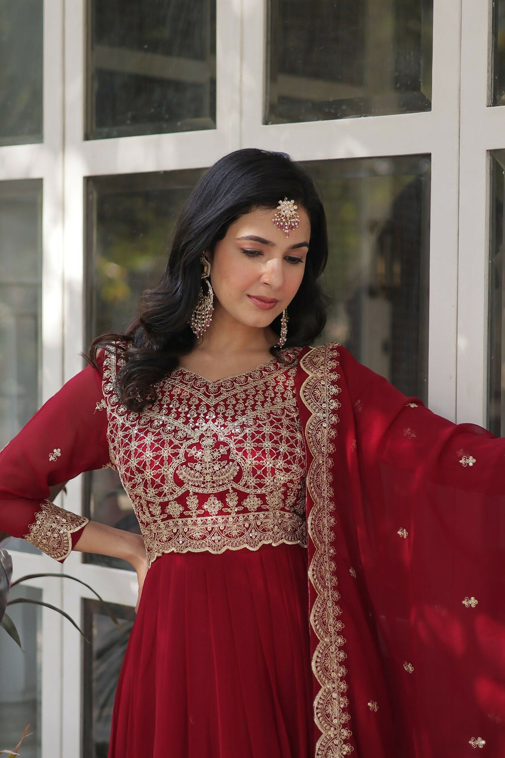 Joban Fashion Maroon Georgette Sequence Embroidery Work Kurta Set | Grocsy
