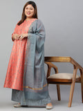 Janasya XL LOVE by Janasya Women's Plus Size Peach Poly Silk Kurta With Palazzo and Dupatta | Grocsy
