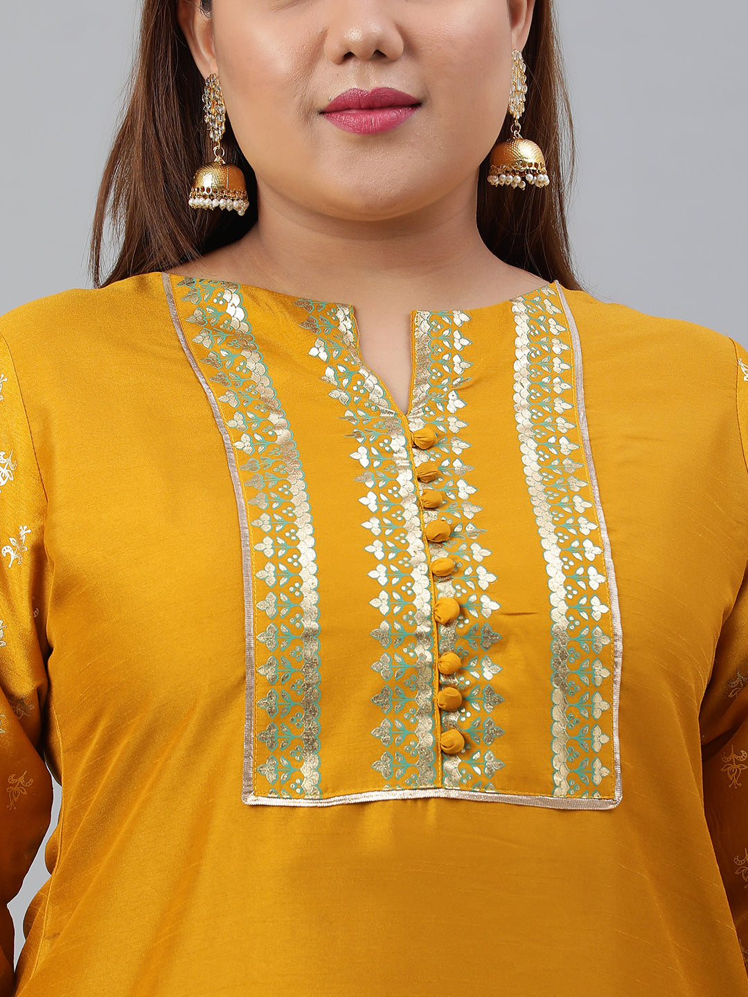 Janasya Women's Mustard Poly Silk Straight Party Kurta Set | Grocsy