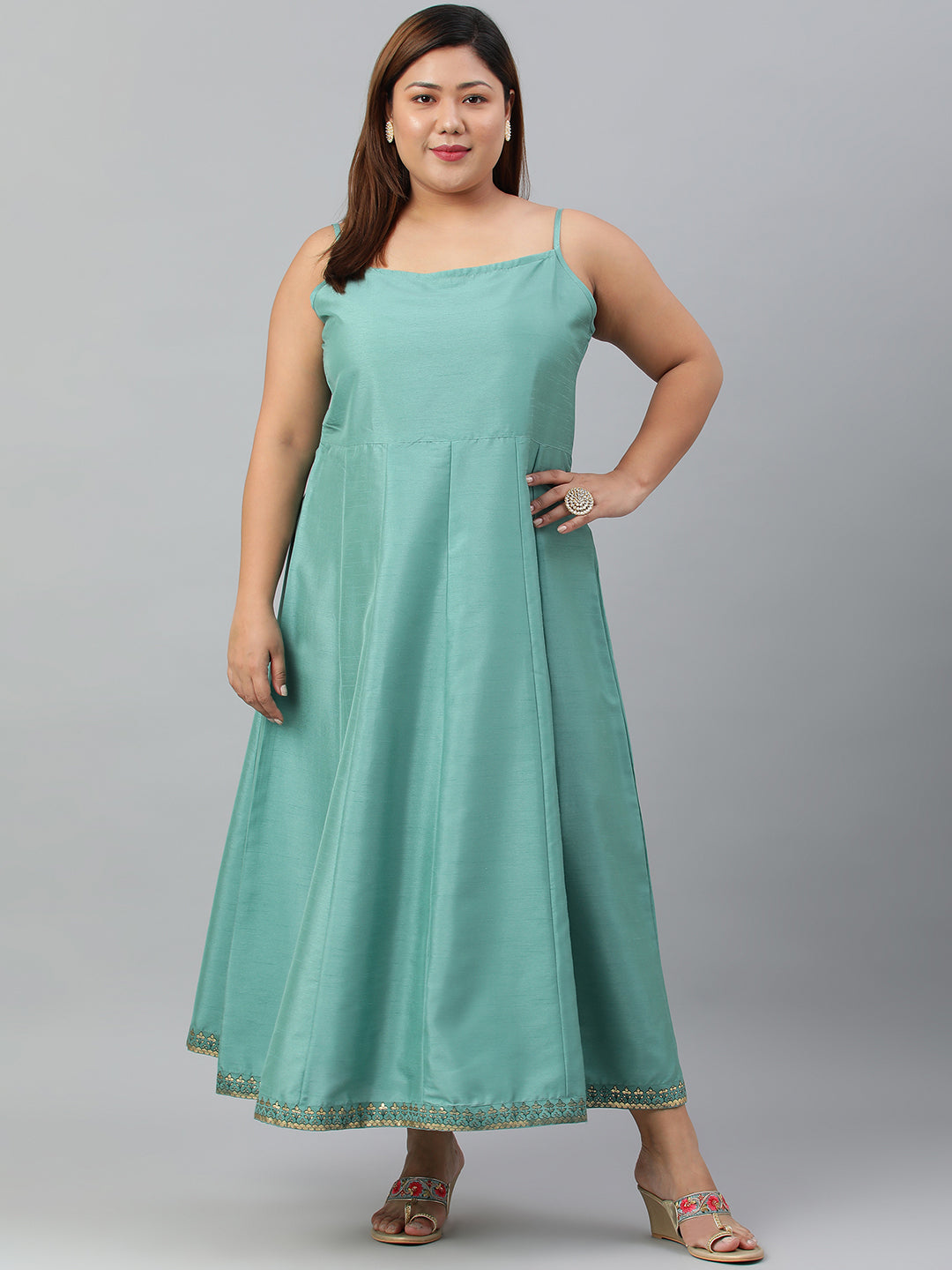 Janasya Women's Mustard Poly Silk Foil Print A-line Dress | Grocsy