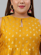 Janasya XL LOVE by Janasya Women's Plus Size Mustard Poly Silk Kurti With Palazzo and Dupatta | Grocsy