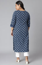Janasya Women's Blue Cotton Block Print Casual Straight Kurta | Grocsy