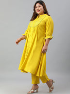 Janasya XL LOVE by Janasya Women's Plus Size Yellow Poly Silk Kurta With Pant | Grocsy