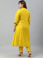 Janasya XL LOVE by Janasya Women's Plus Size Yellow Poly Silk Kurta With Pant | Grocsy