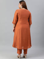Janasya XL LOVE by Janasya Women's Plus Size Rust Orange Poly Silk Kurta With Pant | Grocsy