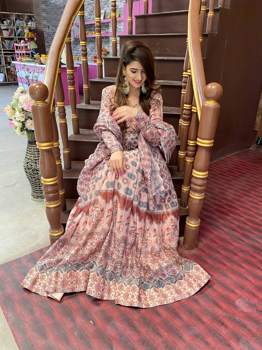 Partywear Designer Peach Chanderi Suit - Anbazaar | Grocsy