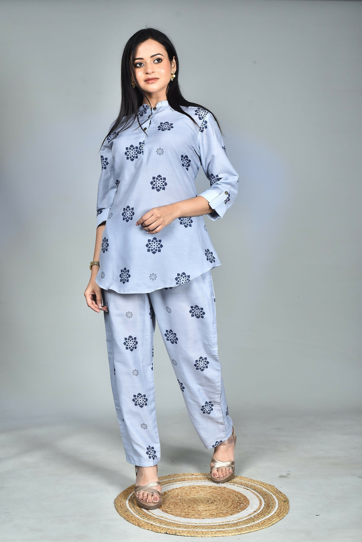 Morchari Digital Print Semi Muslin Co-Ord Set Top & Trouser-Multicolor | Grocsy