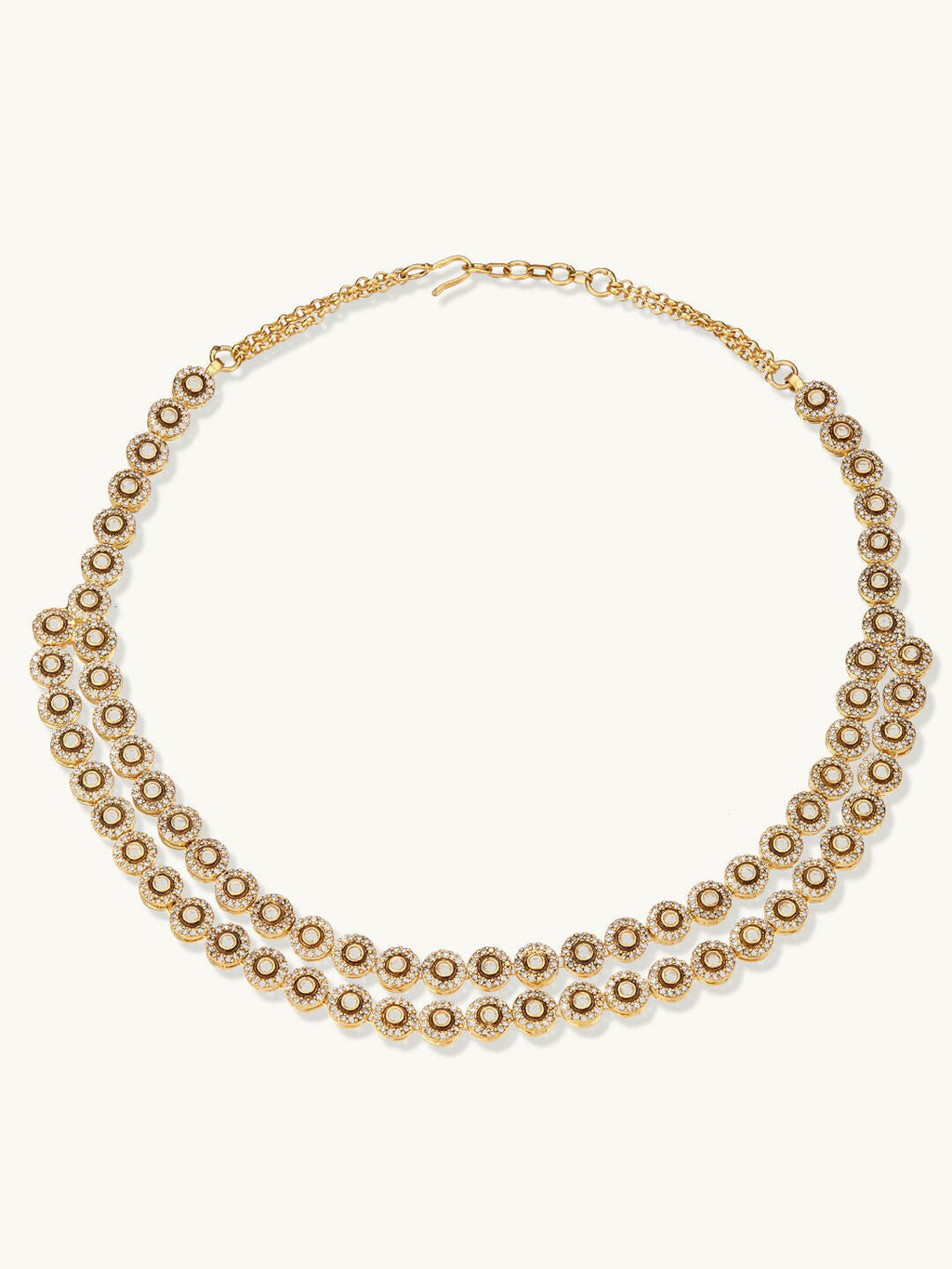 Nuyug 22K Gold-Plated Zircon Studded Enamel Embellished Dual Layered Necklace Set | Grocsy