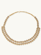 Nuyug 22K Gold-Plated Zircon Studded Enamel Embellished Dual Layered Necklace Set | Grocsy